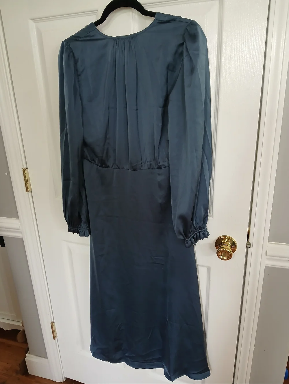 NWT Bohme Blue Long-Sleeve V-Neck Midi Dress Boho Cottage Wedding Guest Feminine - Picture 9 of 9